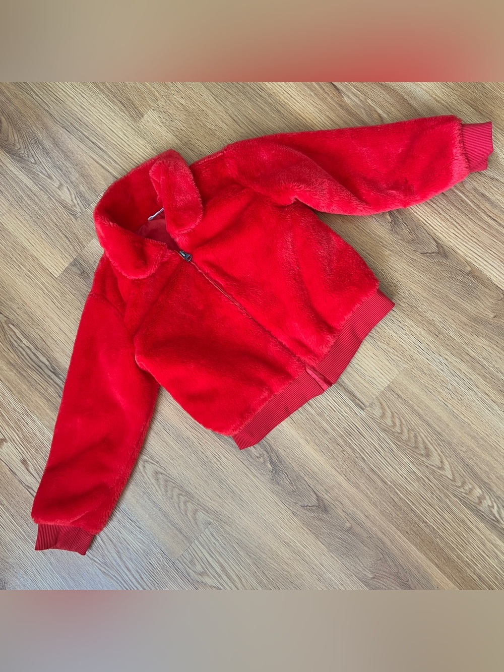 365 Kids size 5 Red Faux Fur Bomber Jacket soft girls fashion cute snuggle fuzzy